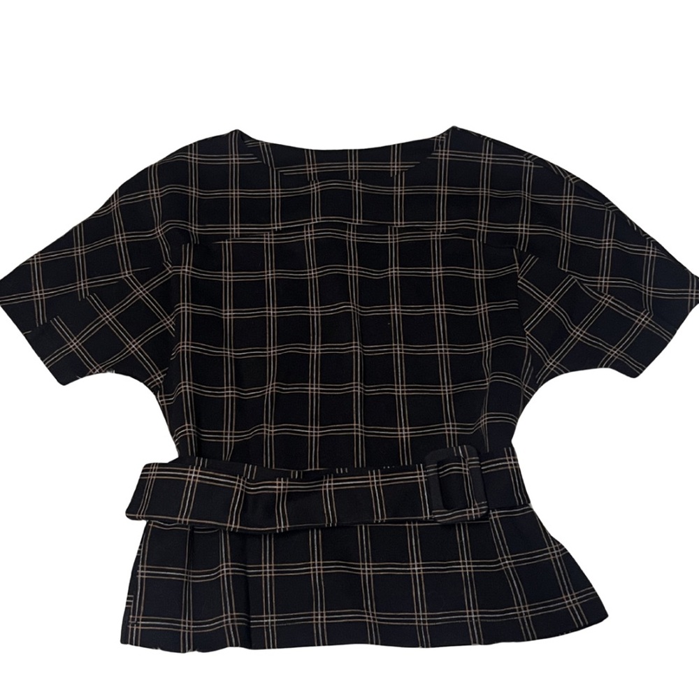 Zara Black and Tan Plaid Blouse